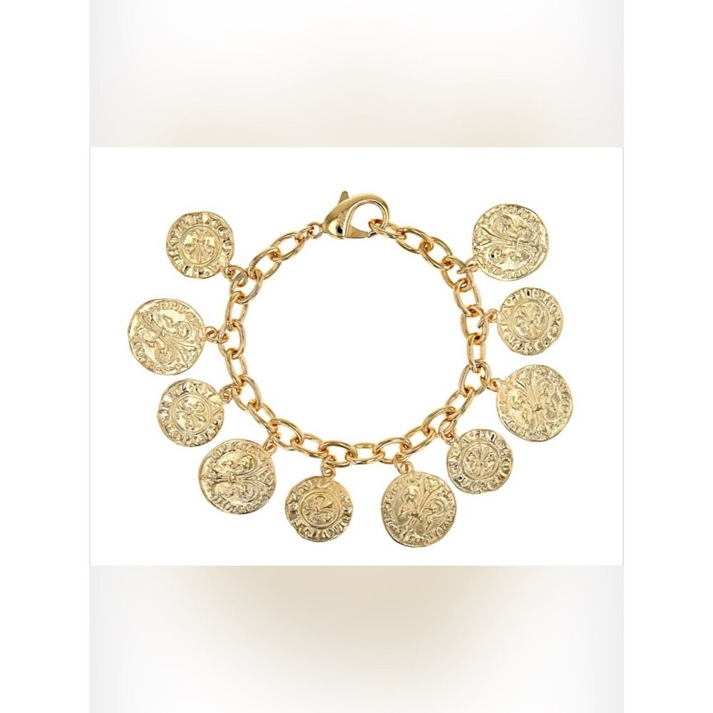 18k Yellow Gold Over Bronze Coin Bracelet 8”